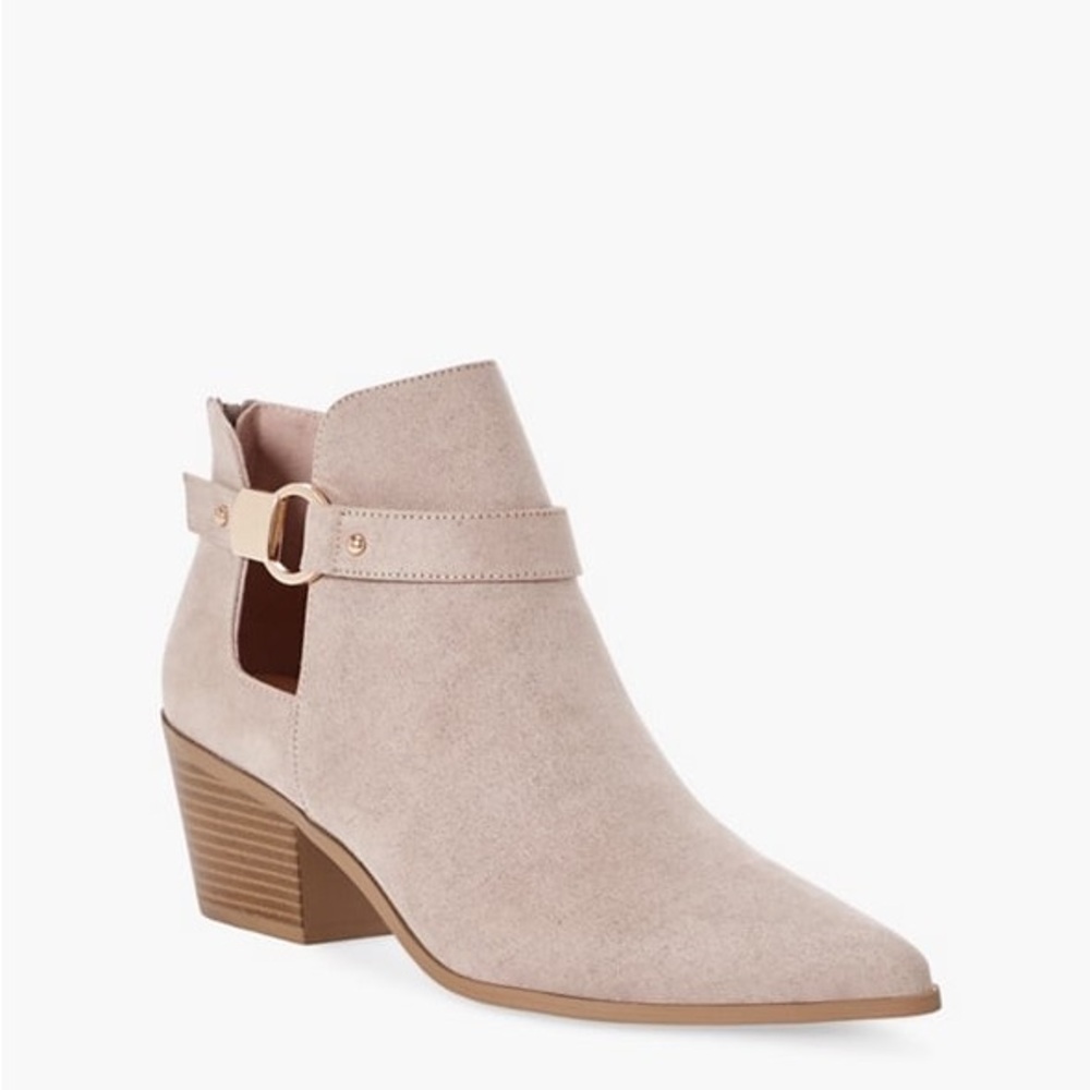 JustFab Beige Jaelyn Buckle Detail Bootie